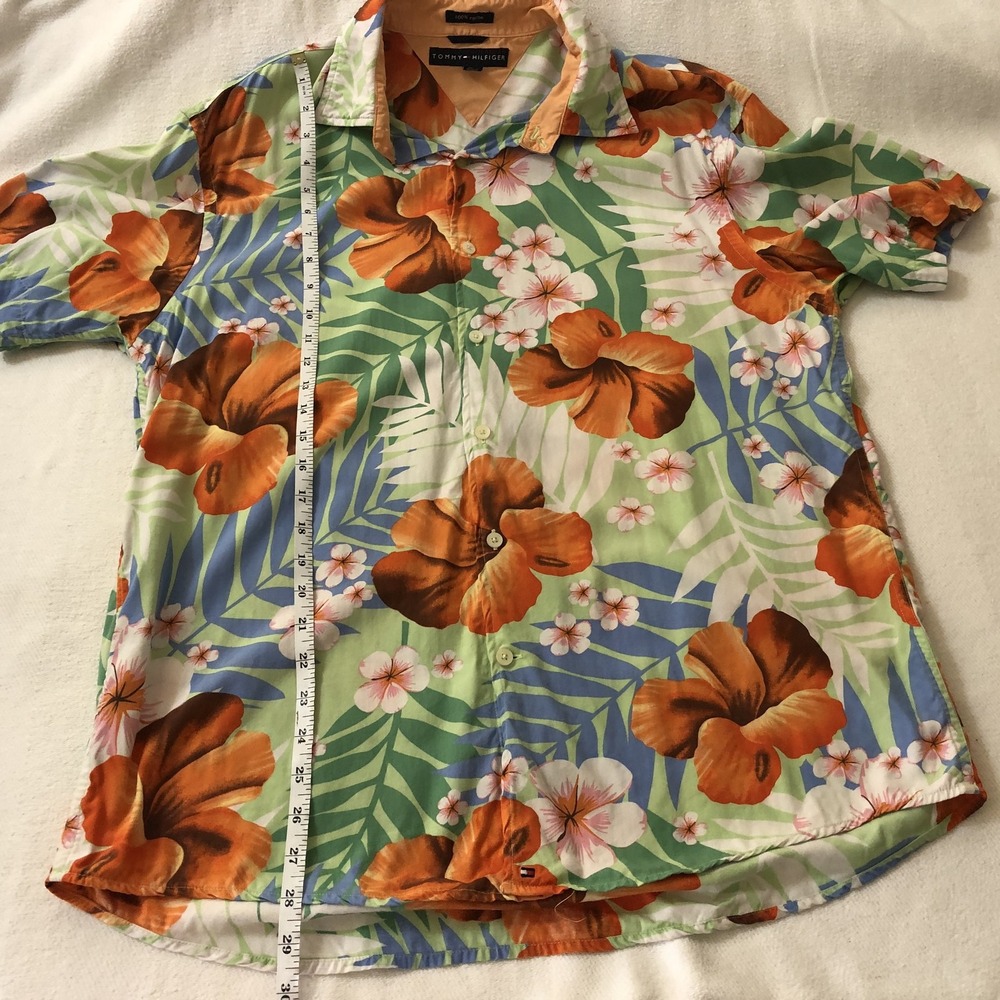 Tommy Hilfiger Shirt Mens Large Multicolor Floral Rayon Hawaiian Vintage - Picture 9 of 9